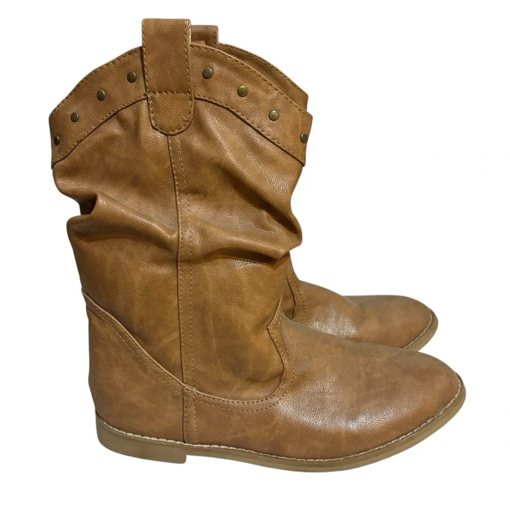 Old Navy girls cowboy boots brown studded slouchy size 2 US big girls